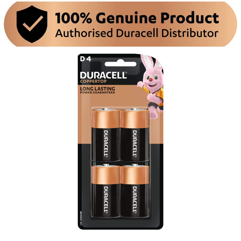 Duracell Coppertop Alkaline D Batteries - 4 Pack [Authorized Duracell Reseller]