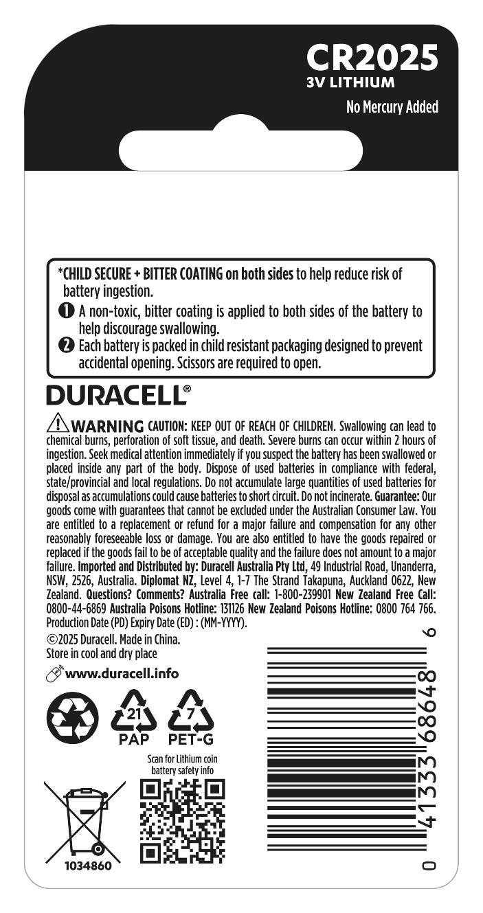 Duracell Specialty 2025 Lithium Coin Batteries - (2X 2 Pack ) [Authorized Duracell Reseller]